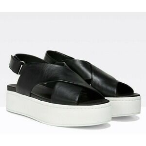 VINCE Black Weslan Criss-Cross Leather Flat Platform‎ Sandals  8 1/2 US (38 1/2)